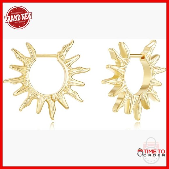 Jewelry - 14K Gold Plated Hoop Earrings Hypoallergenic Spike Huggie 2 Inch